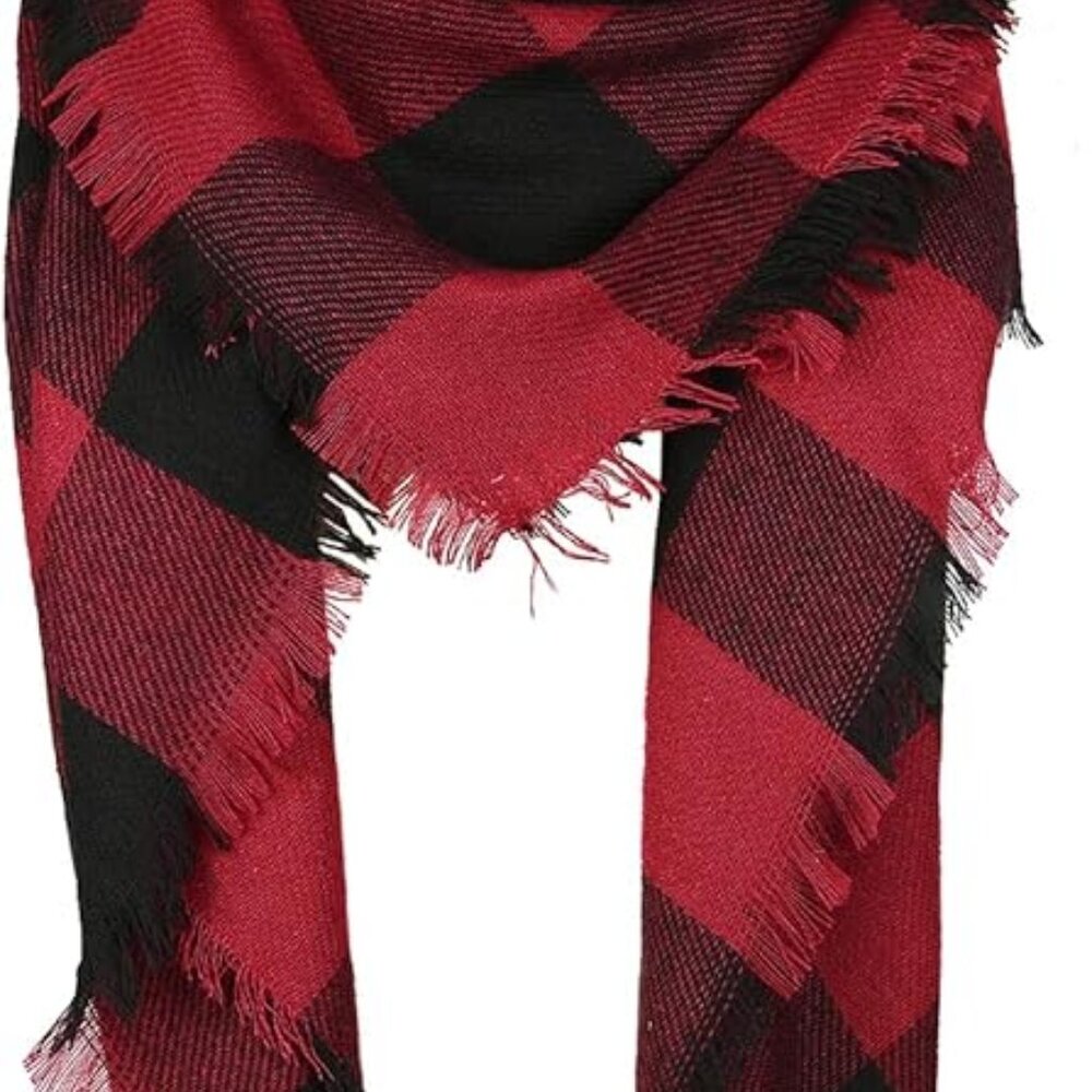 Womens Fall Winter Scarf Plaid Tassel Soft Warm Blanket X002N716CX